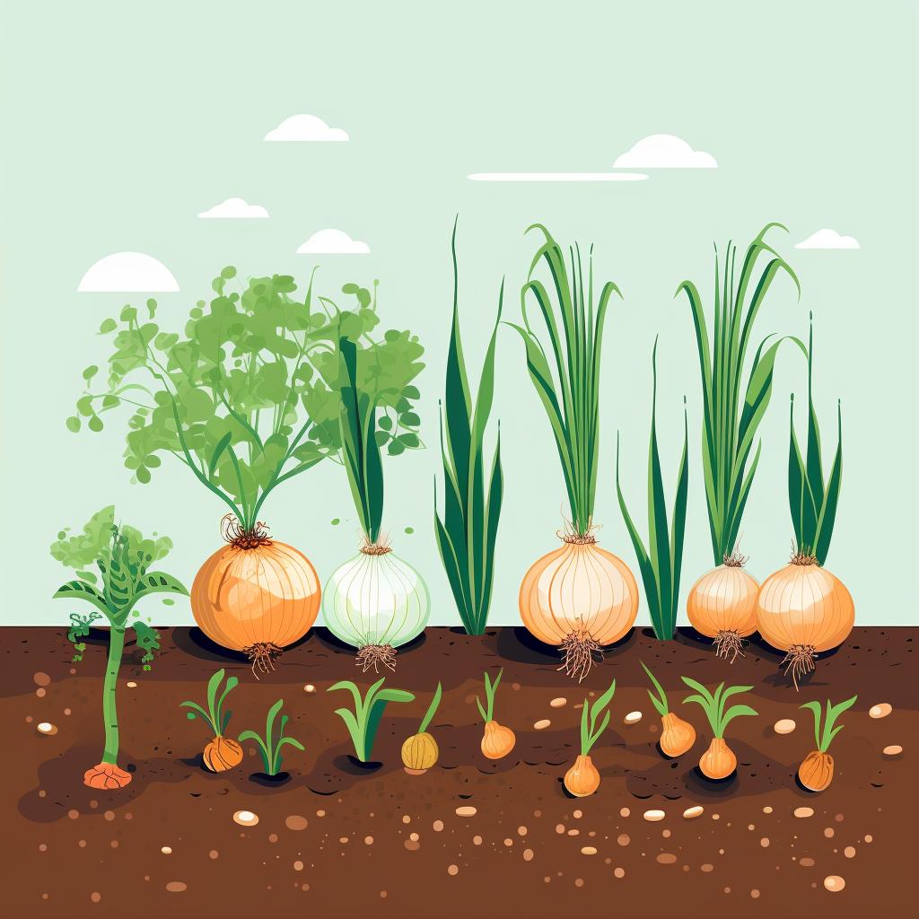 Companion plants being planted near onions