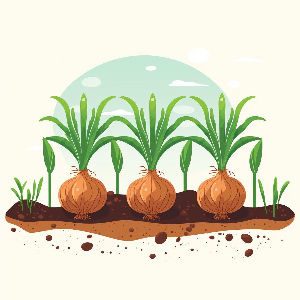 Onion sets being planted in a garden bed