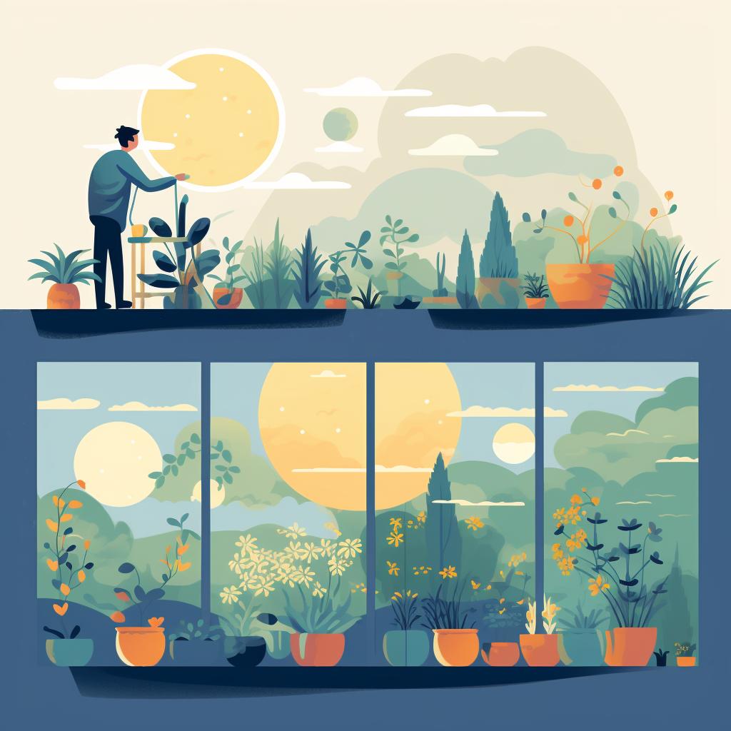 A person observing their garden at different times of the day