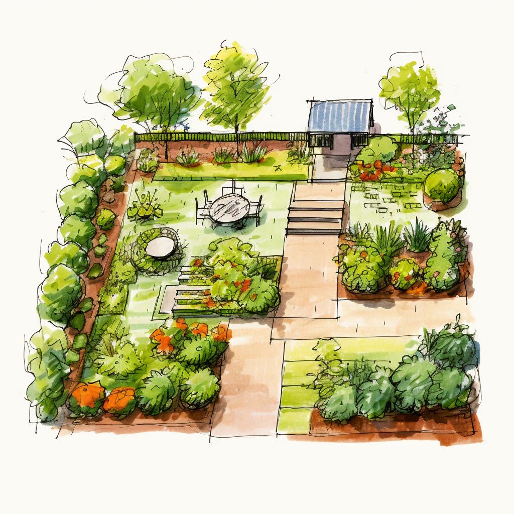 Hand-drawn sketch of a garden layout