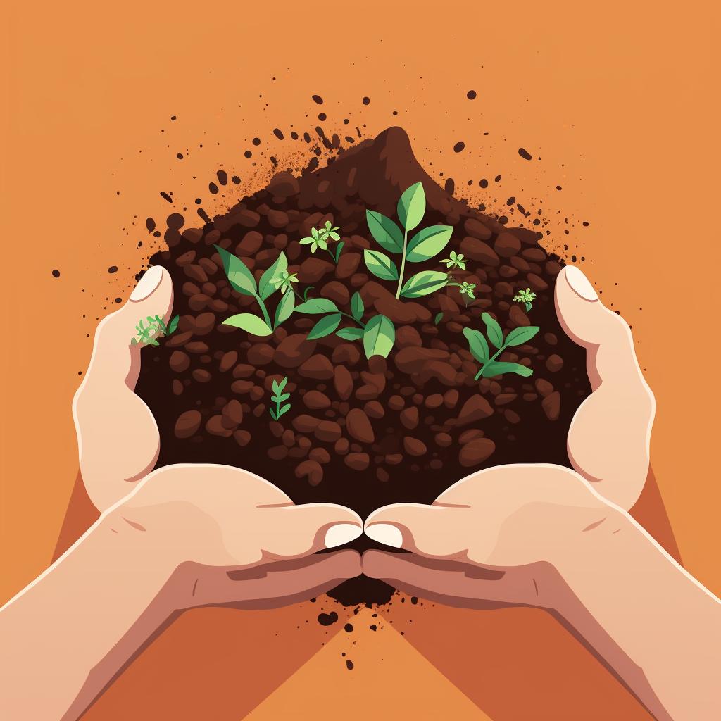 Hands preparing soil with organic matter