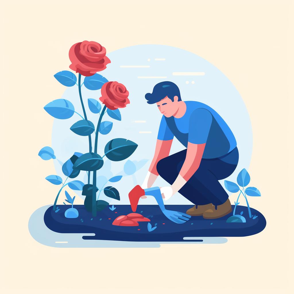 Planting a rose bush in a garden