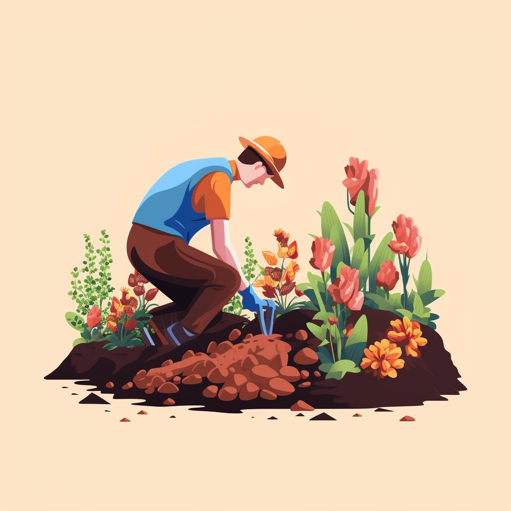 A person preparing the soil in their garden