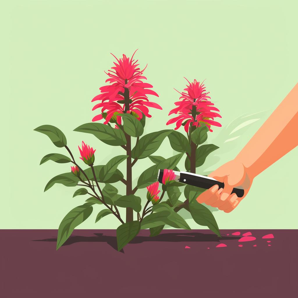 Pruning a bee balm plant
