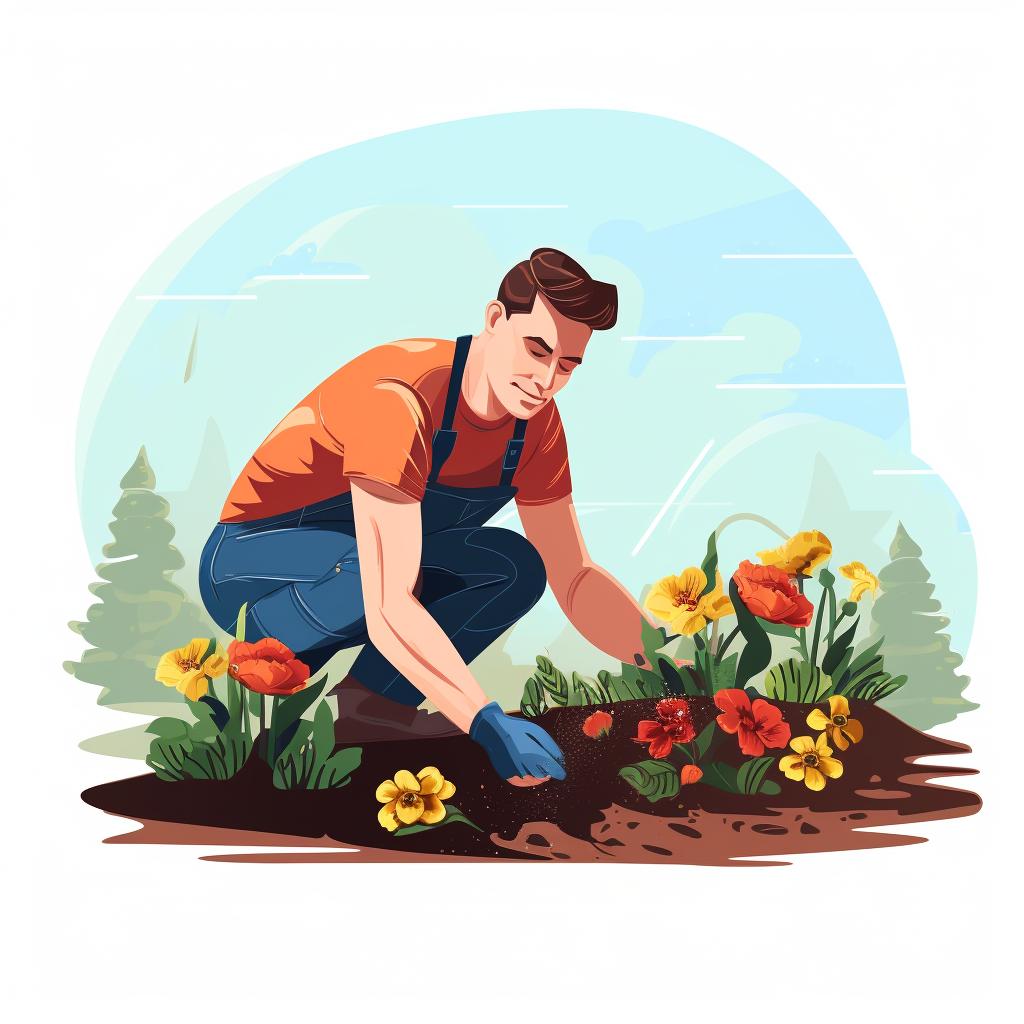 A gardener preparing the soil in a garden bed