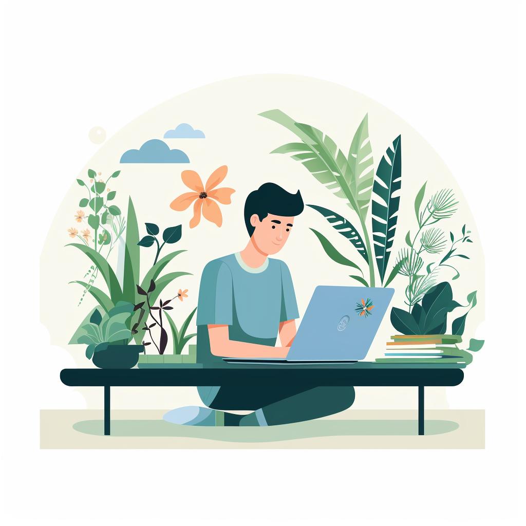 A person researching about plant combinations on a laptop