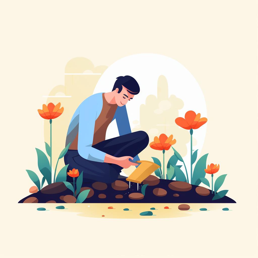 A person planting seeds in a garden